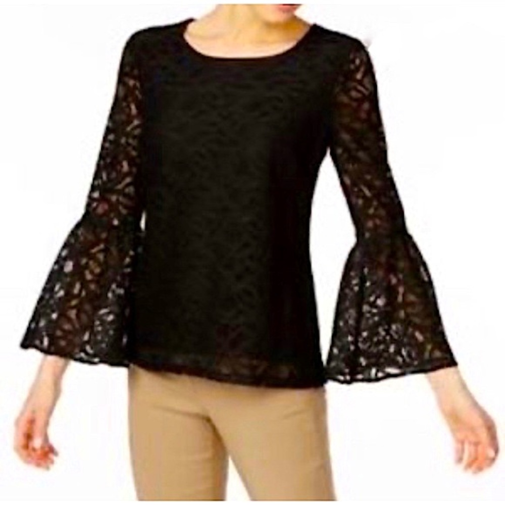 Calvin Klein black lace bell sleeve top S